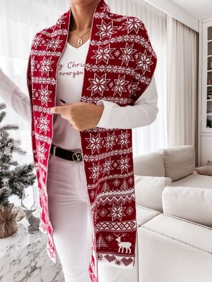 Christmas Elk Snowflake Jacquard Knit Scarf