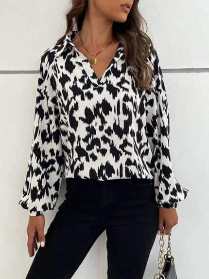 Wholesale Fashion Print V Neck Loose Blouse