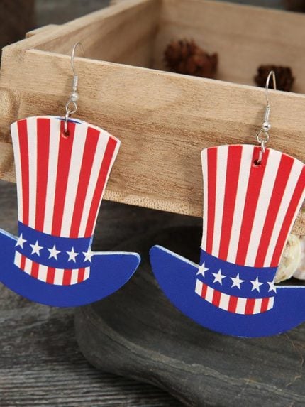 Wholesale Fashion Star Flag Hat PU Earrings