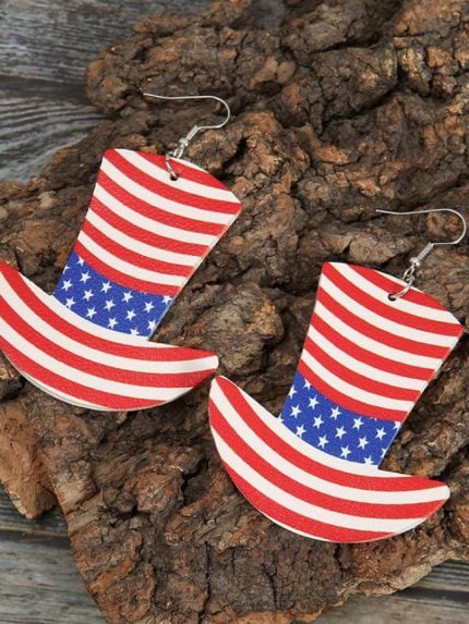 Wholesale Fashion Star Flag Hat PU Earrings