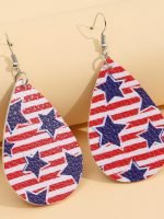 Wholesale Fashion Star Flag Print PU Earrings