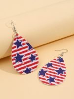 Wholesale Fashion Star Flag Print PU Earrings