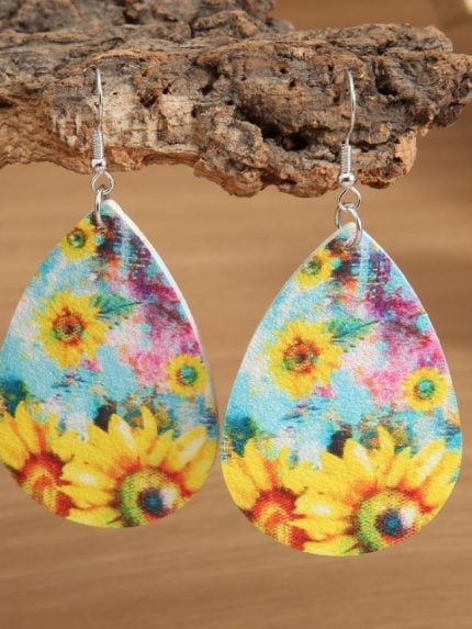 Wholesale Fashion Tie Dye Sunflower Print Earrings