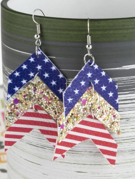 Wholesale Geometric Flag Print Sequin Earrings