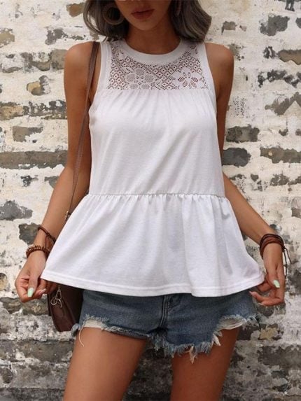 Wholesale Lace Panel Solid Color Tank Top