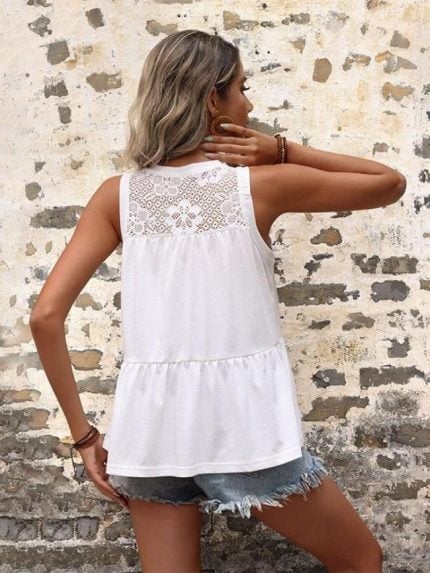 Wholesale Lace Panel Solid Color Tank Top