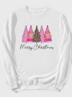 Wholesale Leopard Pink Christmas Tree Long Sleeve Top