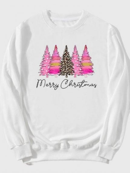 Wholesale Leopard Pink Christmas Tree Long Sleeve Top