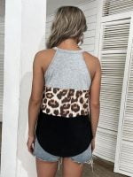 Wholesale Leopard Print Color-Block Halterneck Vest