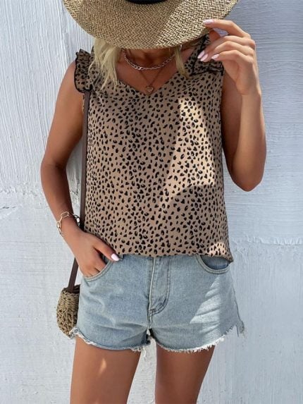 Wholesale Leopard Print V-Neck Casual Tank Top