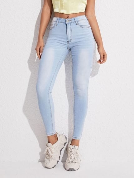 Wholesale Light Blue High Waist Casual Jeans