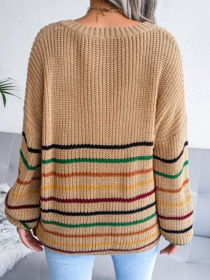 Wholesale Rainbow Stripe Casual Loose Sweater