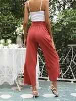 Wholesale Solid Color Elastic Waist Tie Pants