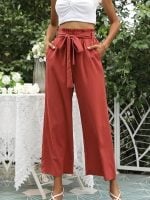 Wholesale Solid Color Elastic Waist Tie Pants