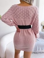 Wholesale Solid Color Long Sleeve Hollow Knit Dress