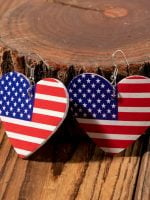 Wholesale USA flag print striped heart earrings