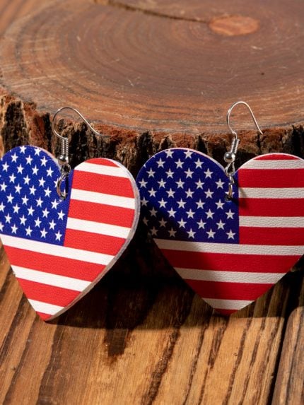 Wholesale USA flag print striped heart earrings