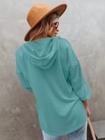 Wholesale V Neck Button Down Drawstring Hoodie Tops