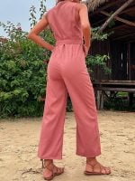 Wholesale V Neck Button Sleeveless Jumpsuit