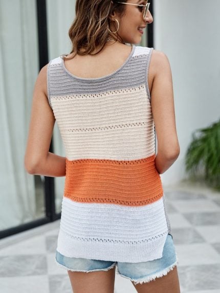 Wholesale V-Neck Contrast Knit Tank Top