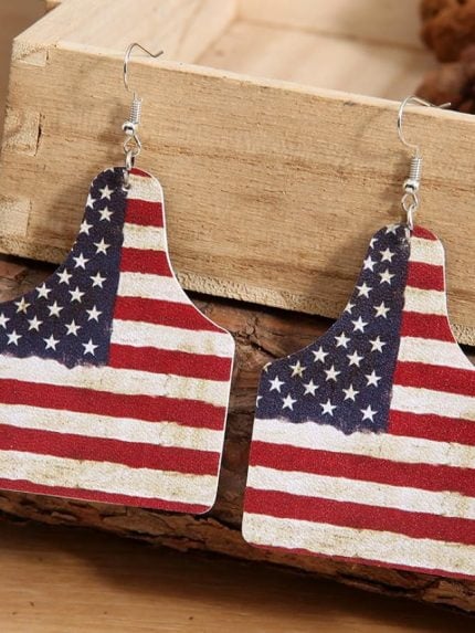 Wholesale Vintage Flag Print Leather Earrings