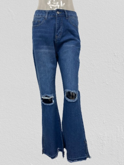 High Waist Hem Slit Flare Jeans