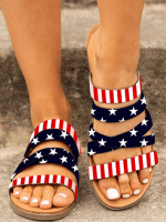 USA Flag Print Cross Strap Flat Sandals