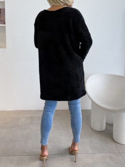 Wholesale Black Plush Pocket Cardigan