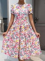 Wholesale Bohemian Puff Sleeve Floral Dress