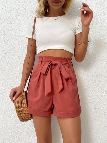 Wholesale Casual Lace-Up Rolled Shorts