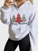 Wholesale Christmas Print Zip Long Sleeve Causal Top