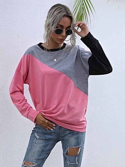 Wholesale Color Block Casual Long Sleeve T-Shirt