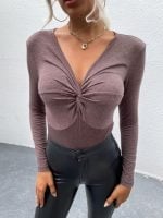 Wholesale Deep V Neck Long Sleeve Bodysuit