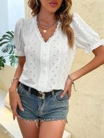 Wholesale Fashion Hollow Short Sleeve Blouse