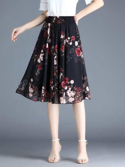 Wholesale Floral Elegant Chiffon Skirt