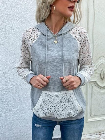 Wholesale Hollow Lace Stitching Thin Hoodie