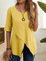 Wholesale Irregular Hem Crew Neck T-Shirt