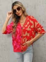 Wholesale Leopard Colorblock Button Cardigan