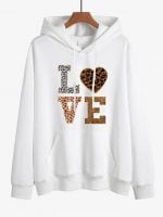 Wholesale Leopard LOVE Letter Print Fleece Hoodie