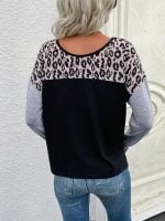 Wholesale Leopard Panel Crew Neck Casual Top