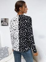 Wholesale Leopard Print Colorblock V-Neck Blouse