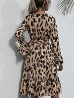 Wholesale Leopard Print V-Neck Ruffle Sleeve Dress