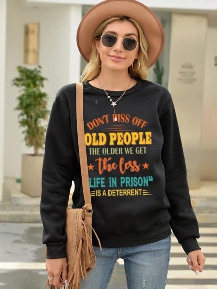 Wholesale OLD PEOPLE Letter Print Fleece Sweatshirt