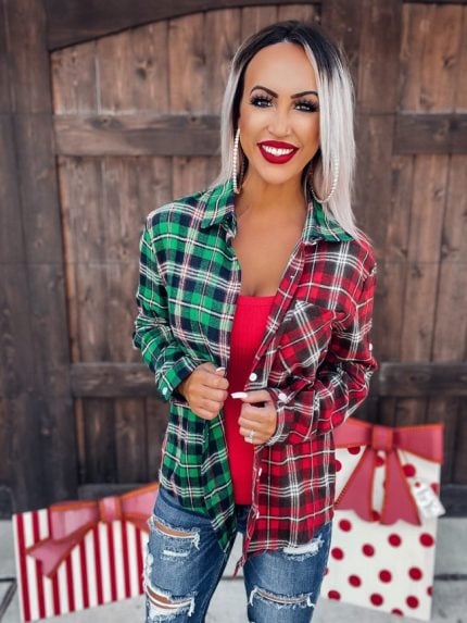 Wholesale Plaid Colorblock Button Shirt