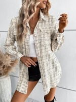 Wholesale Plaid Pearl Button Pocket Thin Jacket