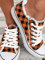 Wholesale Plaid Print Lace Up Canvas Shoe