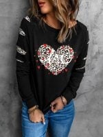 Wholesale Printed Ripped Panel Long Sleeve Top