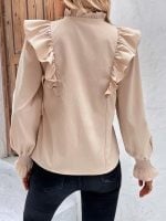 Wholesale Ruffle Long Sleeve Solid Color Blouse