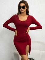 Wholesale Sexy Round Neck Slit Slim Dress