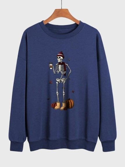 Wholesale Skull Pattern Print Fleece Sweatshirt